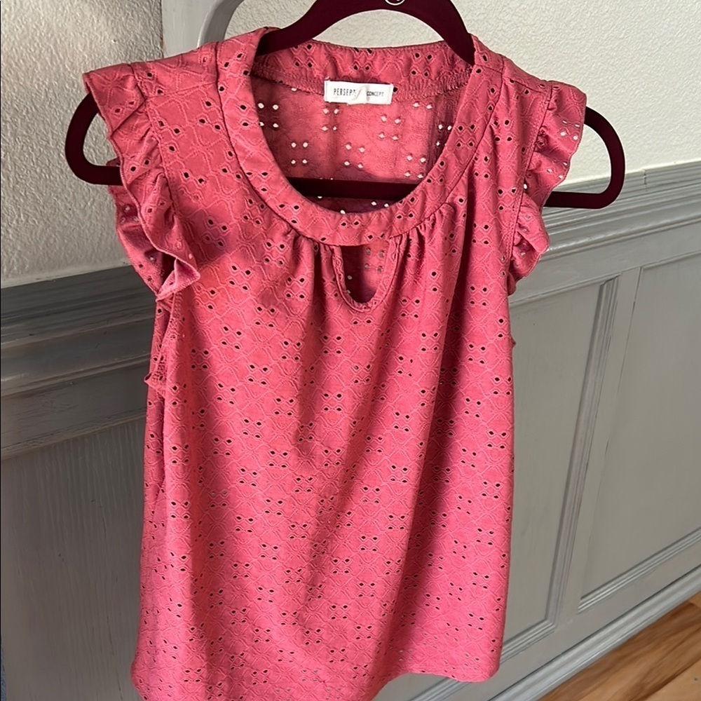 PerSeption Concept Pink Flutter Sleeve Ruffled Blouse
